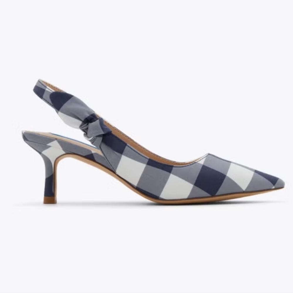 🆕Draper James Willow Slingback Heels in Navy Gingham Womens  Size 7.5
